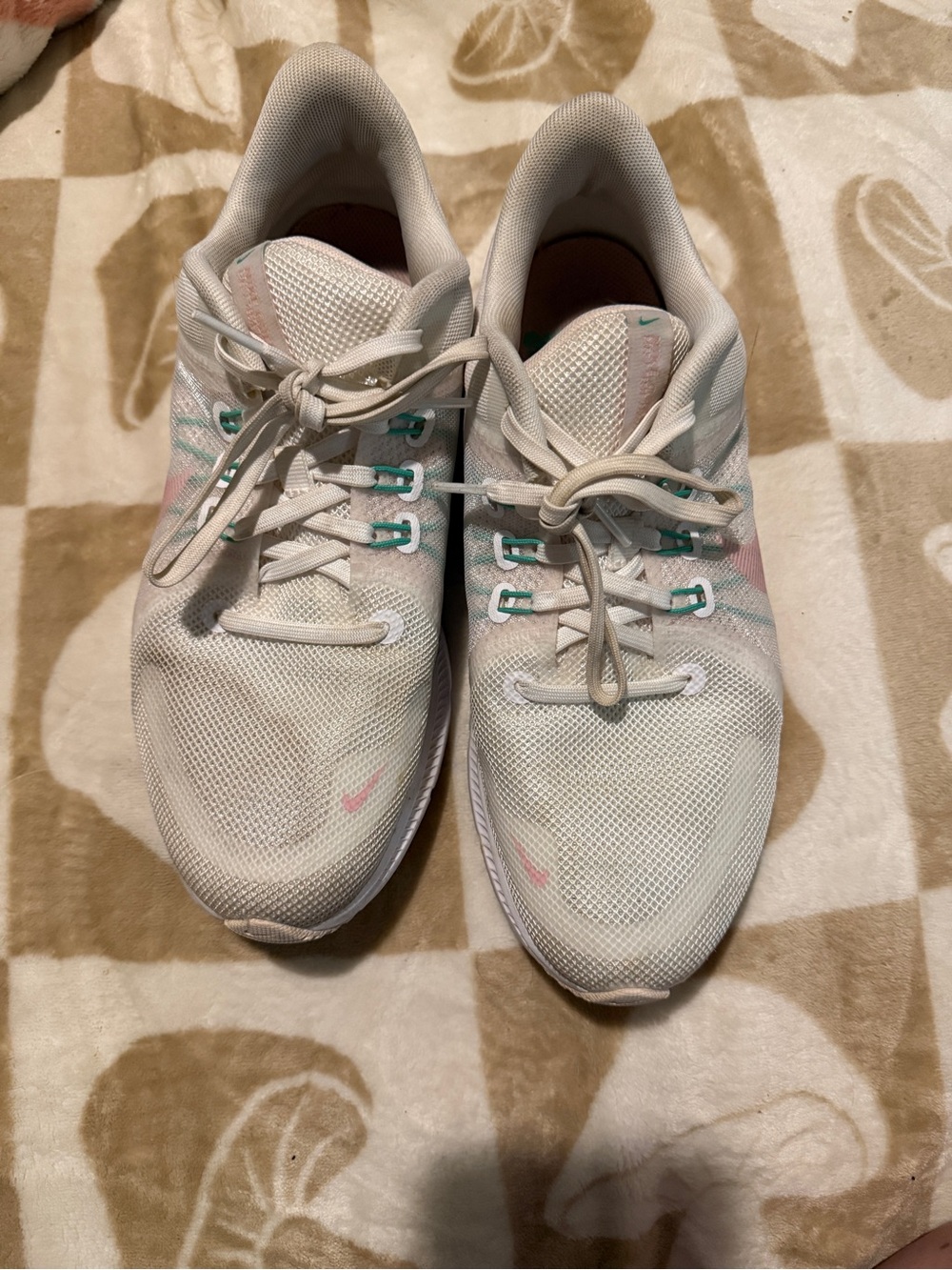 Nike Cream Mesh Sneakers with Pink and Teal Accents